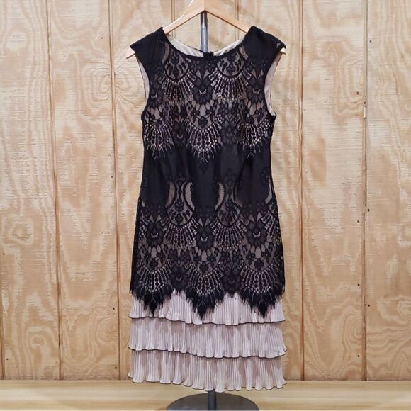 Frank Lyman Black Lace and Beige Ruffle Dress Size 8 - Picture 3 of 7